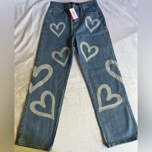 Cider Heart Patterned Light Wash Jeans Size Small New With Tags